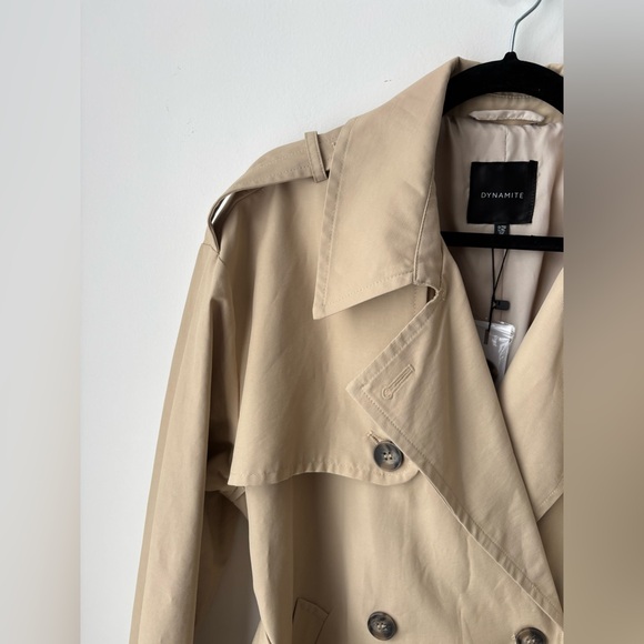Dynamite Beige Trench Coat Belted Maxi Soft Sand Double Breasted Classic - Picture 4 of 10